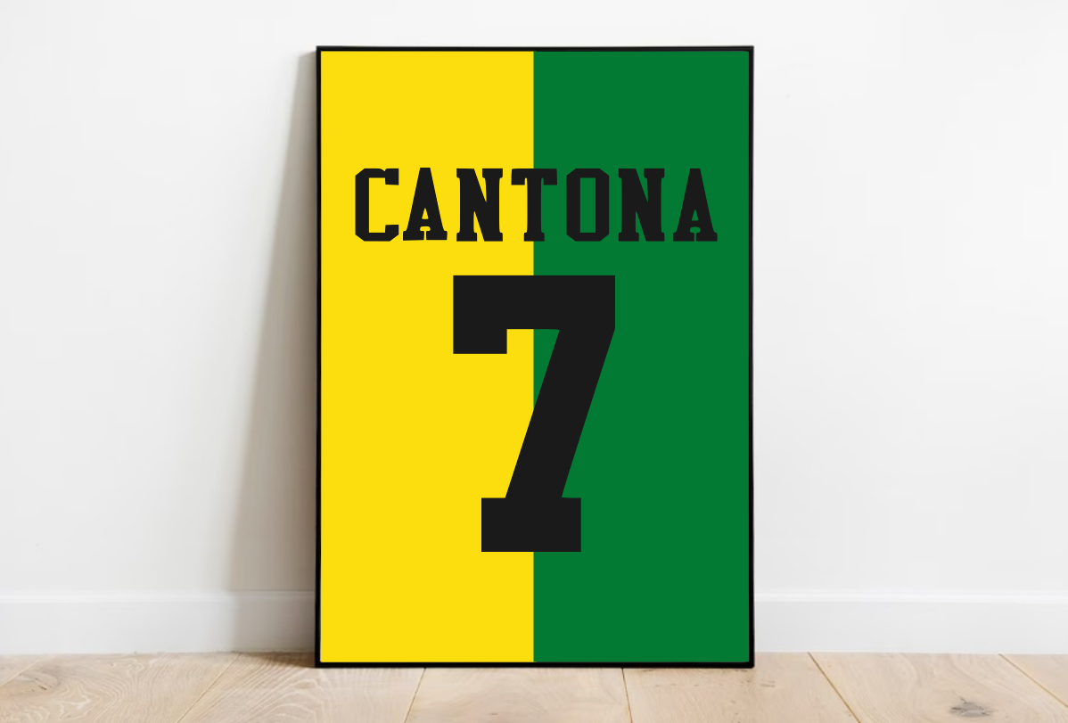 United Green and Gold Retro Eric Cantona strip - Print - Retro