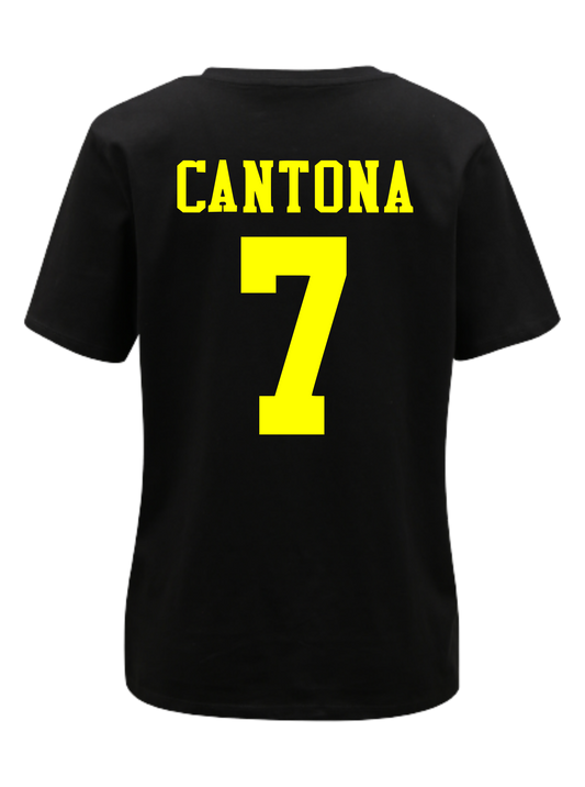 Cantona 7 with kung fu Hooligan kick print - back and front printed T-Shirt. Mens