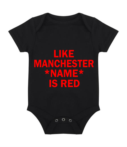 Like Manchester *CUSTOM NAME* Is Red - Childrens Manchester short sleeved baby suit